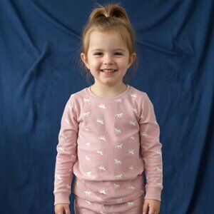 Pink Kids Pajama Set with White Animal Print – Cozy Long Sleeve Sleepwear